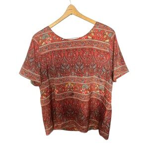 J. Crew Paisley Red Women's Top Short Sleeves XL